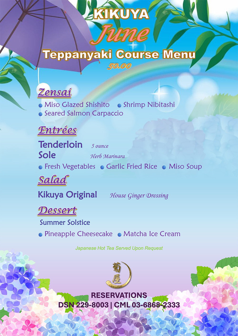 Chef's Course Menu in JUNE